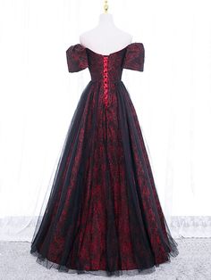 Gothic Floor-length Dress With Fitted Bodice, Red Wedding Dress With Boned Bodice, Gothic Red Dress With Corset Back, Fantasy Ball, Renn Faire, Off Shoulder Evening Dress, Prom Dresses Elegant, Gala Events, A Line Prom Dresses