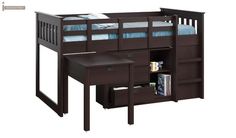 bunk bed with desk and drawers in dark brown