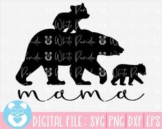 the mama bear and her cub are silhouetted on top of each other in black ink