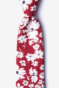 Romeny Red Tie Cotton Ties For Workwear In Spring, Elegant Red Spring Tie, Elegant Red Ties For Spring, Elegant Red Spring Ties, Red Fitted Summer Tie, Red Formal Ties For Spring, Red Tie For Spring Formal Occasions, Red Ties For Spring Formal Occasions, White Floral Print Ties For Summer