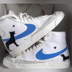 Brand New Custom Painted Blazers Dog Breed Of Your Choice Available On Mccreationsmc Style Nike Blazer, Nike Shoes Custom, Painted Dog, Sneaker Art, Shoes Custom, Vans Slip On, Custom Painted, Nike Blazer, Sneakers Blue