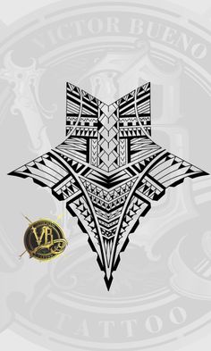 an artistic tattoo design with the letter v in black and white on a gray background