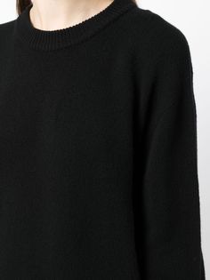 black wool-cashmere blend knitted construction crew neck extra-long sleeves ribbed cuffs and hem This item is in size S and the color is Black Black Cashmere Sweater With Ribbed Neckline, Extra Long Sleeves, Cashmere Jumper, Knitted Top, Man United, Long Sleeve Knit Tops, Black Wool, Jumpers For Women, Extra Long