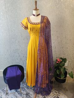 Designer Anarkali Indian Ethnic Dress Mehendi Dress Haldi Dress Yellow Dress Indian Dress Kurti Teen Dresses Indian Honeybee Handlooms - Etsy Bandhini Anarkali, Long Frocks Indian, Mehendi Dress, Teen Dresses, Haldi Dress, Dress Kurti, Indian Dresses For Women, Crystal Falls, Designer Anarkali