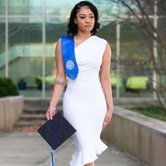 Under Gown Graduation Outfit, Graduation Dress University Black Women, White Grad Dress Graduation, Graduation Dresses Black Women, Uwi Graduation, Graduation Outfit Ideas University Black Women, Graduation Baddie, University Graduation Outfit Dresses, Graduation Dress Designs