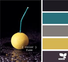 Teal, yellow, gray, plum/mauve Gray Palette, Color Palette Yellow, Design Seeds, Gray Bedroom, Teal And Grey, Grey Kitchens, Yellow Accents, Colour Board, Kitchen Colors