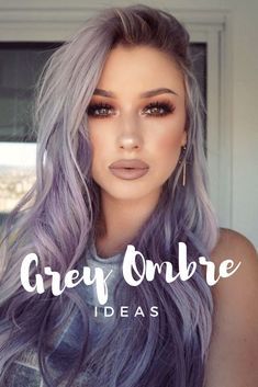 Lilac Hair Color Ombre, Haircuts Trending Now, Grey Hair With Coloured Streaks, Lavender Ombre Hair Blonde, Grey Purple Ombre Hair, Lilac And Grey Hair, Lavender Ombré Hair, Holographic Money Piece Hair, Purple And Grey Ombre Nails