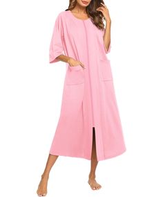 PRICES MAY VARY. COMFY FABRIC:Ekouaer Zipper Robes for Women is made of soft&breathable material which will bring you a relaxing home experience. Perfect as a comfortable sleepwear,soft loungewear and cozy bathrobe. No need to worry about feeling too hot or too cold thanks to the lightweight slinky fabric FASHION&ELEGANCE: This women's zip up robe/zip up bathrobe/zipper house coat/house dresses/nursing robe features 3/4 sleeve, O neck, a front-zipper, stylish contrasting colors on both sides of Sleep Robes For Women, Cozy Bathrobe, Dress Loungewear, Nursing Robe, Relaxing Home, Loungewear Dress, Robes For Women, Long Nightgown, House Coat