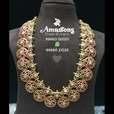 Mango Gold Necklace by Amarsons Pearls and Jewels  WhatsappFor Info: +91-99660 00001 OR +91-99890 21026 www.amarsonspearl.com Kasulu Necklace, Diamond Polki Jewellery, Gold Jewelry Prom, Wedding Jewellery Designs, Temple Jewellery Earrings, Ruby Jewel