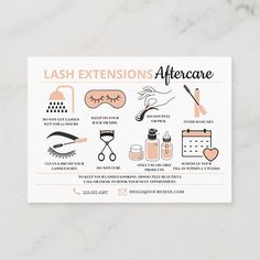 Lash Extensions Aftercare Instructions Business Card Lash Extensions Aftercare, Aftercare Cards, Eyelash Extensions Aftercare, Esthetician Marketing, Eyelash Extentions, Curl Lashes, Flyer Ideas, Unique Business Cards, For Lash