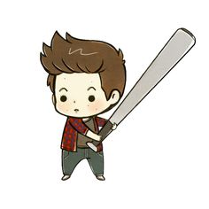 a drawing of a boy holding a baseball bat