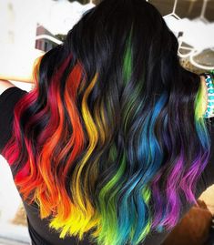 Natural Dark Hair, Hidden Hair Color, Peekaboo Hair Colors, Peekaboo Highlights, Peekaboo Hair, Vivid Hair Color, Rainbow Hair Color, Cute Hair Colors, Creative Hair Color