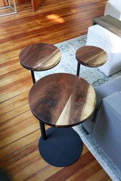 Live-Edge Walnut, Round Industrial Side Table Industrial Side Table, C Table, Metal Side Table, Raw Steel, Hand Crafted Furniture, Solid Wood Furniture, Beautiful Furniture, Custom Table, Clear Coat