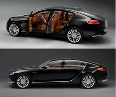 two views of a black car with its doors open