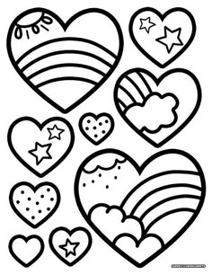 hearts with american flag and stars coloring page