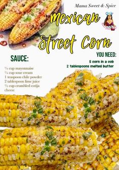 an advertisement for mexican street corn on the cob