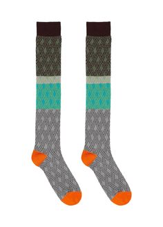 Fabric: Cotton 81.5% Nylon 10.9% Spandex 7.6% Fitted Multicolor Socks For Fall, Long Socks, Fabric Cotton, Green Colors, Socks, Spandex, 10 Things, Green, Fabric