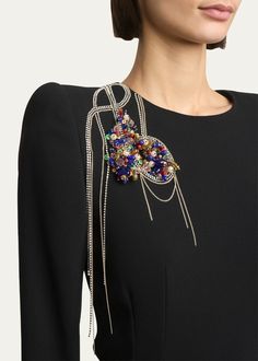 Dries Van Noten Dalista Beaded Crystal Shoulder Column Dress - Bergdorf Goodman Embellished Maxi Dress, Jewel Neckline, Crystal Chain, Dress Details