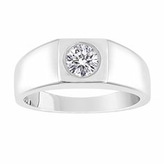 a white gold ring with a diamond in the center