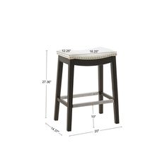 a stool with measurements for the seat and foot rest on top of it, in front of a white background