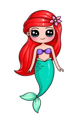 a little mermaid with red hair and a bow on her head