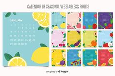 calendar with fruits and vegetables on it