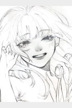 a pencil drawing of a girl with flowers in her hair and eyes, holding her hand up to her face