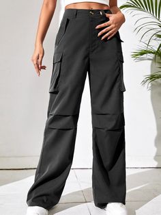 Step into effortless elegance with these Non Stretch Loose Fit Wide Leg Pants. Embrace a timeless silhouette that exudes grace and sophistication, transcending fleeting fashions. Crafted with meticulous attention to detail, these pants boast a loose fit that allows for unrestricted movement and comfort, while effortlessly elongating your legs. The exquisite craftsmanship is evident in every seam, ensuring durability and longevity. Specifications: Style: Casual Pattern Type: Plain Type: Cargo Pan Elegant Straight Cargo Pants With Pockets, Elegant Trousers With Cargo Pockets, Elegant Straight Leg Bottoms With Cargo Pockets, Elegant Straight Cargo Pants, Elegant High-waisted Cargo Pants, Elegant Wide-leg Pants With Cargo Pockets, Solid Full-length Dress Pants With Side Pockets, Non-stretch High-waisted Dress Pants, Elegant Solid Color Work Pants