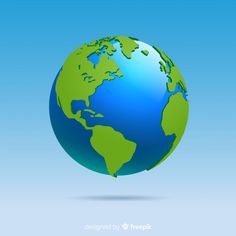 a blue and green globe on a light blue background