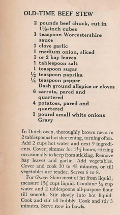 an old - time beef stew recipe with instructions