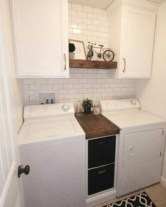 a washer and dryer in a small room