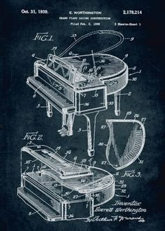 an old piano is shown in this blueprinted drawing from the early 1900's