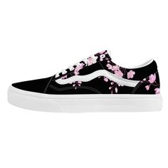 These Low Top Unisex Sneakers are a stylish and comfortable addition to any wardrobe. These classic shoes feature a delicate spray of blossoms, perfect for adding a touch of springtime to your look. The sneakers are lightweight and durable, making them ideal for everyday wear. With their timeless design, these shoes will be sure to make a statement wherever you go. ✔️ Wear-resistant rubber soles for white sneakers ✔️ PU upper material with EVA padded insoles ✔️ Completed with eyelets and lace up closure for a classic look ✔️ Perfect for every season, suitable for both men and women Cheap Pink Sneakers With Vulcanized Sole, Cheap Pink Casual Skate Shoes, Pink And Black Sneakers, Cherry Blossom Shoes, Pink Sakura, Shoes Tennis, Style Vans, Top Sneakers Women, Vans Style