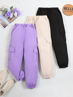 Tween Girls' Cargo Pants Multicolor Casual    Plain Cargo Pants Non-Stretch  Tween Girls Clothing, size features are:Bust: ,Length: ,Sleeve Length: Cargo Pants For Girls, Cute Cargo Pants, Girls Cargo Pants, Cute Outfits With Shorts, Cat Tee Shirts, Cute Dress Outfits, Trendy Dress Outfits, Cute Pants, Tween Outfits