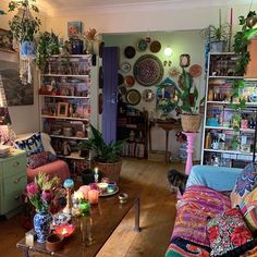 a living room filled with furniture and lots of plants