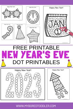 the new year's eve dot printables for kids to color and decorate