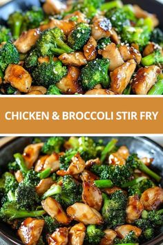 chicken and broccoli stir fry in a pan