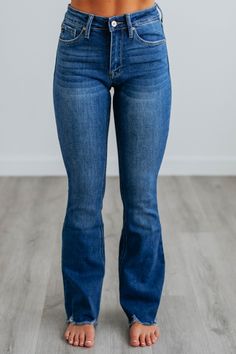 Details: Austin KanCan Jeans High Rise No Distressing Fading/Whiskering Raw Edge Frayed Hems Bootcut Leg Zip Fly Button Closure Good Stretch Available in Dark Wash Rise: 10" Inseam: 31.5" Material: 75% Cotton, 23% Tencel, and 2% Spandex We are recommending true to size! Kancan Jeans, Stylish Sandals, Stylish Boots, Comfortable Flats, Good Stretches, Raw Edge, Jeans Dress, High Jeans, Bootcut Jeans