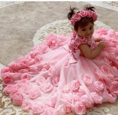 Frock Ideas, 1st Birthday Girl Dress, Birthday Frocks, Girls Pageant Gowns, Baptism Dresses, Baby Birthday Dress, Made Flowers, Pink Flower Girl Dresses