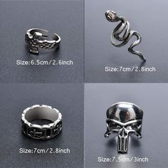 12 pcs vintage punk rings Dragon, snake, claw, skull, octopus, eagle, cross etc Retro silver black punk ringAlloy material, will not turn your fingers colorOxidation-free polishing on the ring surface.Cross size: 2.8inchSkull size: 3inchEagle ring is small, 2.6 inches, adjustableAdjustable Punk Rings SetGothic Stackable Open Rings for Women Men Black Metal Skull Ring Symbolic Style, Symbolic Black Metal Skull Ring, Punk Style Metal Rings, Vintage Black Metal Skull Ring, Punk Rings, Dragon Snake, Eagle Ring, Black Punks, Vintage Punk