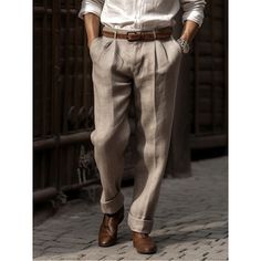 Specifications Gender:Men's,Pants Type:Summer Pants,Pleated Pants,Linen Pants,Trousers,Style:Fashion,Basic,Occasion:Casual,Daily,Holiday,Fabric:Linen Cotton Blend,Design:Straight Leg,Front Pocket,Waistline:Mid Waist,Pattern:Plain,Season:Spring & Summer,Function:Comfort,Breathable,Fit Type:Regular Fit,Fly Type:Button, Photos Size Chart Centimeters Size Fit US Size Fit UK Size Fit EU Size Waist Length Hips S 28 28 38 83 104 102 M 30 30 40 89 106 108 L 32 32 42 95 108 114 XL 34 34 44 101 110 120 XX Casual Beige Full-length Dress Pants, Summer Brown Relaxed Fit Pants, Casual Full-length Solid Color Dress Pants, Casual Full-length Solid Dress Pants, Casual Full Length Solid Color Dress Pants, Beige Tapered Leg Summer Pants, Casual Full Length Solid Dress Pants, Full-length Summer Bottoms With Pockets, Brown Summer Pants With Pockets