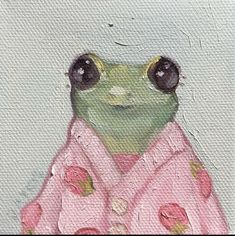 a painting of a green frog wearing a pink robe