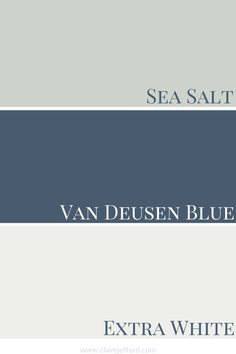 the words sea salt and van deusen blue are shown in two different colors