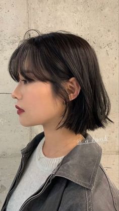 Wispy Bangs Bob Short Haircuts, Layered Bob Short With Bangs, Short Hair Women Asian, Short Asian Haircut For Women With Bangs, Neck Length Bob With Bangs, French Bob Asian Hair, Long Bob Asian Hair, Haircuts W Bangs, Feminine Haircuts Medium