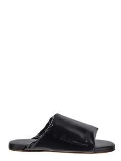 1000 BOTTEGA VENETA BLACK LEATHER SLIDES Luxury Black Slides With Leather Lining, Luxury Black Slides With Rubber Sole, Luxury Black Slides With Leather Sole, Black Leather Slides, Luxury Leather Sole Slip-on Slides, Luxury T-strap Sandals With Leather Sole, Black Leather Sandals, Leather Slides, Balenciaga Designer