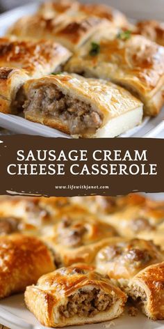 sausage cream cheese casserole on a white plate