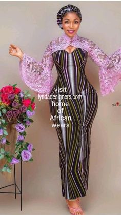 Visit https://lyndadesigners.com/ for more outfits Ankara Dress Designs, Nigerian Dress, Stylish Midi Dress, Xxxl Dress, Loose Midi Dress, 2piece Outfits, African Lace Dresses, Purple Midi Dress, Trumpet Sleeve