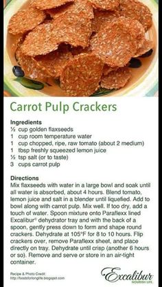 a recipe for carrot pulp crackers on a plate