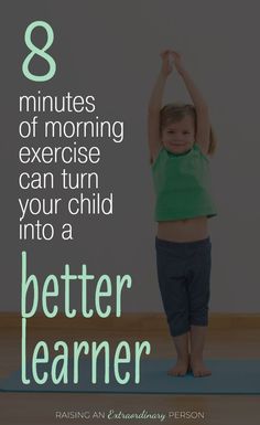 Learn how exercising in the morning actually makes kids better learners - helping them focus and retain more information to memory - helps kids with ADHD and autism too . #Autism #ADHDKids #HealthyKids #ActiveKids #Activitiesforkids #WorkoutForKids #SensoryPlay #GrossMotorActivities Workout For Kids, Morning Exercise, Learning Tips, Brain Gym, Kids Focus, Kids Discover, Yoga For Kids, Morning Workout