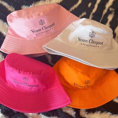 Sip, sip, hooray! These Veuve Clicquot Bucket Hats are the perfect accessory for a boat day full of popping champagne! Bucket Hat Bachelorette, Bachelorette Bucket Hats, Popping Champagne, Veuve Clicquot Polo Classic, Hannah Grace